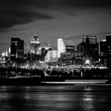 Cincinnati Skyline From Newport Kentucky Black and White Square Cincinnati Skyline From Newport Kentucky black and white