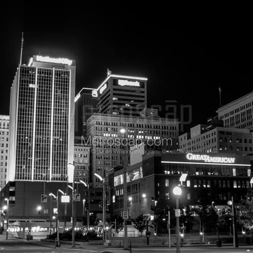 Matte Black MDF Framed Black and White Cincinnati Photograph: The Great American Insurance Building in a Square Matte Black MDF Frame