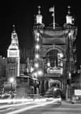 Roebling Bridge Cincinnati Skyline Night Black and White Vertical Roebling Bridge Cincinnati Skyline Night black and white