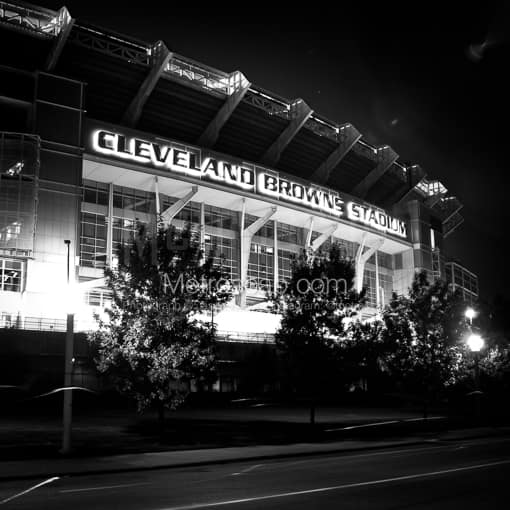 Matte Black MDF Framed Black and White Cleveland Photograph: Cleveland Browns Stadium in a Square Matte Black MDF Frame