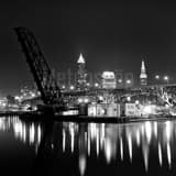Cleveland Ohio Skyline Lake Erie Black and White Square Cleveland Ohio Skyline Lake Erie black and white