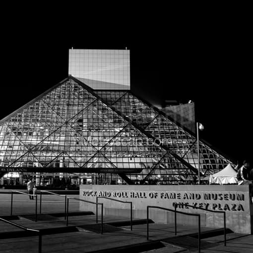 Matte Black MDF Framed Black and White Cleveland Photograph: The Rock and Roll Hall of Fame in Cleveland in a Square Matte Black MDF Frame