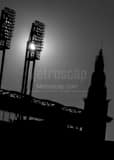 Sunset Through Jacobs Field Lights Black and White Vertical Sunset Through Jacobs Field Lights black and white