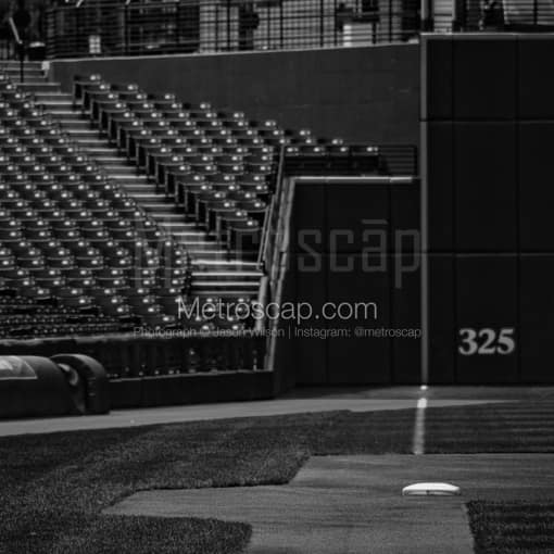 Matte Black MDF Framed Black and White Cleveland Photograph: Looking Down the Third Base Line in Jacobs Field in a Square Matte Black MDF Frame