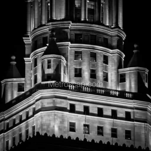 Matte Black MDF Framed Black and White Cleveland Photograph: The Top of Terminal Tower in a Square Matte Black MDF Frame