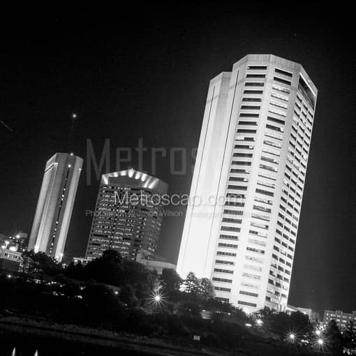 Matte Black MDF Framed Black and White Columbus Photograph: The American Electric Power Building in a Square Matte Black MDF Frame