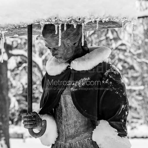 Columbus Black and White Photos of The Christmas Shawl on the Umbrella Girl Fountain The Christmas Shawl on the Umbrella Girl Fountain -- Columbus Black and White Photos