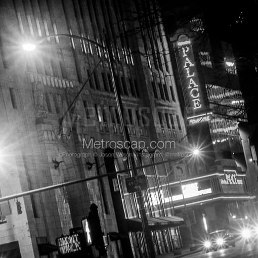 Matte Black MDF Framed Black and White Columbus Photograph: The Columbus Palace Theatre in a Square Matte Black MDF Frame