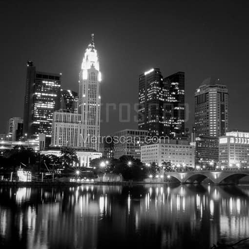 Matte Black MDF Framed Black and White Columbus Photograph: The Columbus Skyline in a Square Matte Black MDF Frame