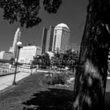 Columbus Skyline Bicentennial Park Black and White Square Columbus Skyline Bicentennial Park black and white