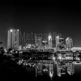 Columbus Skyline Reflecting In Scioto River Black and White Square Columbus Skyline Reflecting In Scioto River black and white