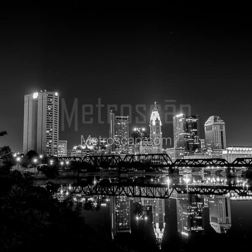 Columbus Black and White Photos of The Columbus Skyline Reflecting in the Scioto River The Columbus Skyline Reflecting in the Scioto River -- Columbus Black and White Photos