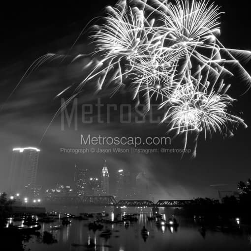 Matte Black MDF Framed Black and White Columbus Photograph: Red White and Boom in Columbus Ohio in a Square Matte Black MDF Frame