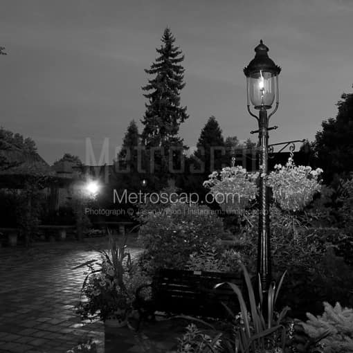 Matte Black MDF Framed Black and White Columbus Photograph: Frank Fetch Park in German Village in a Square Matte Black MDF Frame