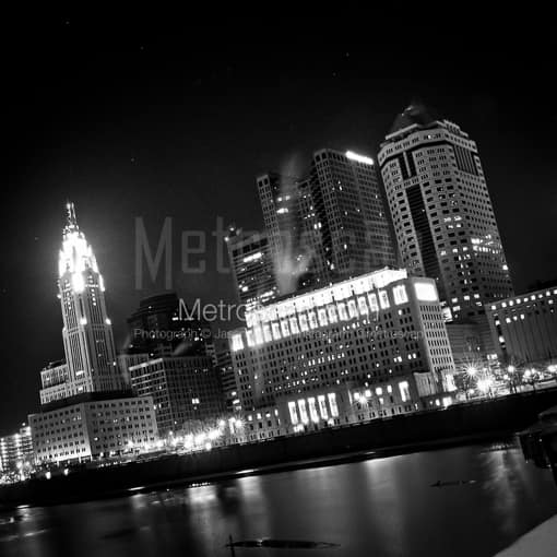 Columbus Black and White Photos of A Frozen Over Scioto River in Downtown Columbus A Frozen Over Scioto River in Downtown Columbus -- Columbus Black and White Photos