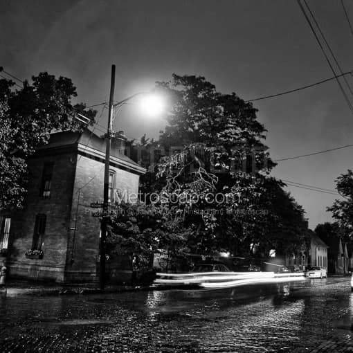 Matte Black MDF Framed Black and White Columbus Photograph: German Village after an August Rain Storm in a Square Matte Black MDF Frame