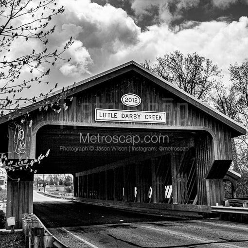 Columbus Black and White Photos of The Little Darby Creek Covered Bridge in West Jefferson Ohio The Little Darby Creek Covered Bridge in West Jefferson Ohio -- Columbus Black and White Photos