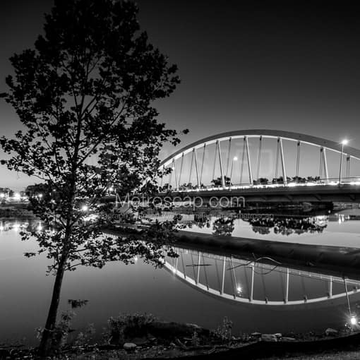 Matte Black MDF Framed Black and White Columbus Photograph: The Main Street Bridge in a Square Matte Black MDF Frame