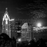Moon Rise Behind Columbus Skyline Black and White Square Moon Rise Behind Columbus Skyline black and white
