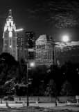Moon Rise Behind Columbus Skyline Black and White Vertical Moon Rise Behind Columbus Skyline black and white
