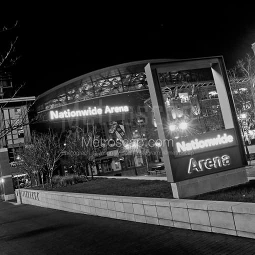 Matte Black MDF Framed Black and White Columbus Photograph: Nationwide Arena in a Square Matte Black MDF Frame