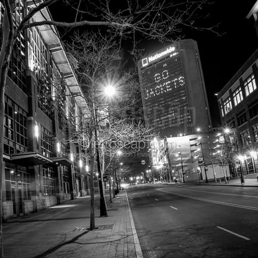Columbus Black and White Photos of The Nationwide Building with GO JACKETS in Lights The Nationwide Building with GO JACKETS in Lights -- Columbus Black and White Photos