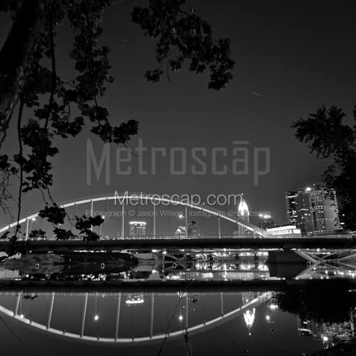 Matte Black MDF Framed Black and White Columbus Photograph: The NEW Main Street Bridge from Miranova in a Square Matte Black MDF Frame