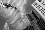 Ohio Flag Waves Above Columbus Skyline Black and White Horizontal Ohio Flag Waves Above Columbus Skyline black and white