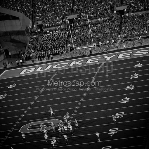 Matte Black MDF Framed Black and White Columbus Photograph: The Ohio State Buckeyes Home Opener in a Square Matte Black MDF Frame