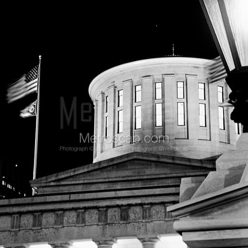 Matte Black MDF Framed Black and White Columbus Photograph: The Ohio Statehouse Rotunda in a Square Matte Black MDF Frame