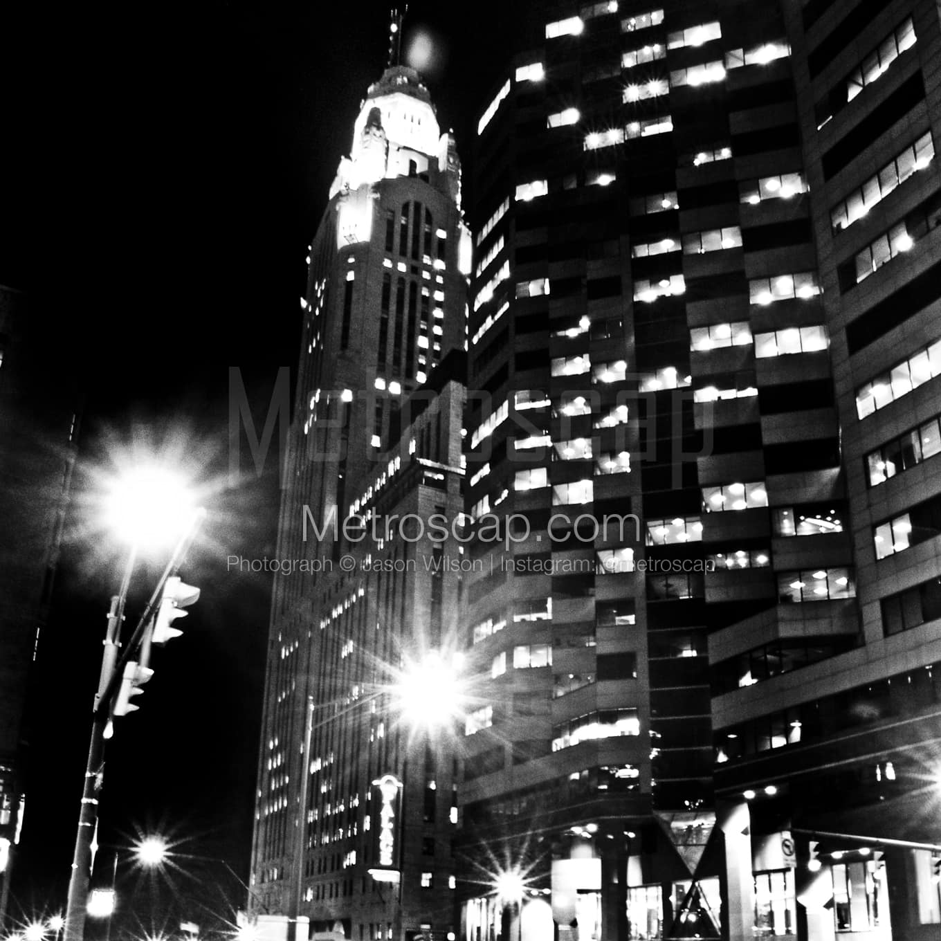 The One Columbus Building and LeVeque Tower from Broad and High black and white Pictures The One Columbus Building and LeVeque Tower from Broad and High black and white Pictures square crop
