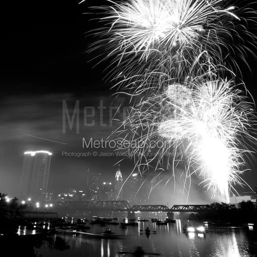 Matte Black MDF Framed Black and White Columbus Photograph: Red White and Boom from Northbank Park in a Square Matte Black MDF Frame