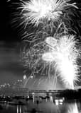Red White Boom Fireworks From Northbank Park Black and White Vertical Red White Boom Fireworks From Northbank Park black and white