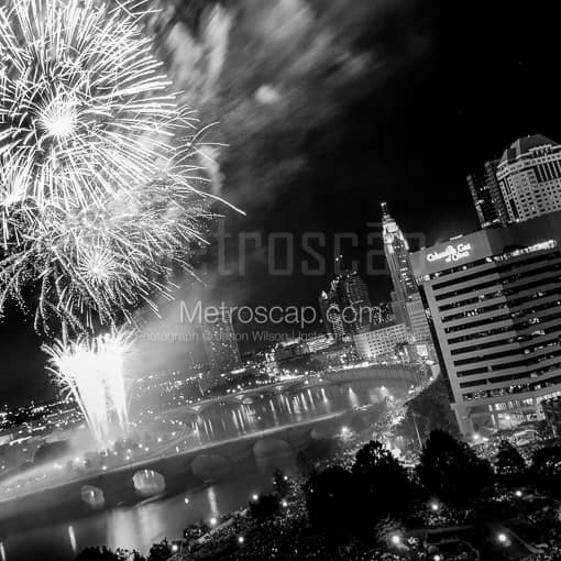 Matte Black MDF Framed Black and White Columbus Photograph: Red White and Boom from the Waterford Tower in a Square Matte Black MDF Frame