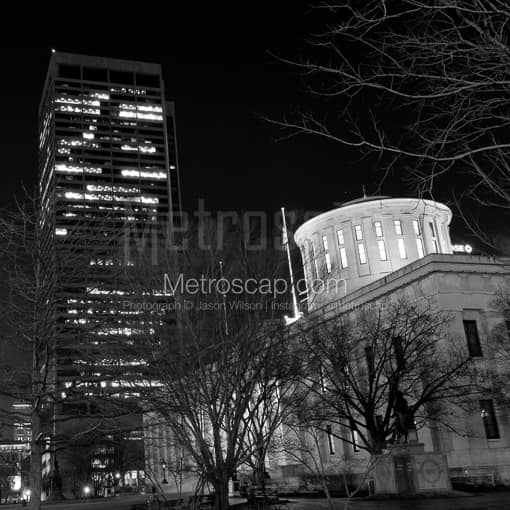 Columbus Black and White Photos of The Rhodes State Office Tower and Ohio Statehouse The Rhodes State Office Tower and Ohio Statehouse -- Columbus Black and White Photos