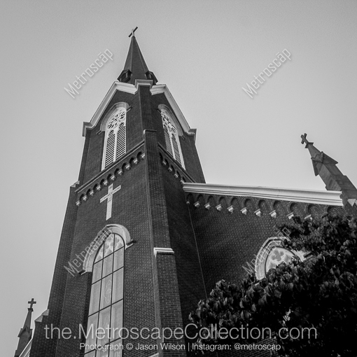 Matte Black MDF Framed Black and White Columbus Photograph: St. Mary's Catholic Church in German Village in a Square Matte Black MDF Frame