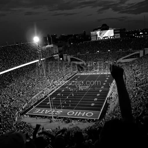 Matte Black MDF Framed Black and White Columbus Photograph: Touchdown Ohio State in a Square Matte Black MDF Frame