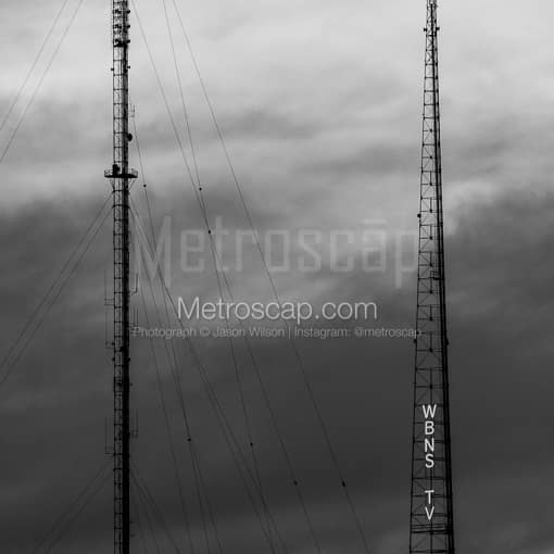 Columbus Black and White Photos of The WBNS-TV Towers off of 315 and 670 in Downtown Columbus The WBNS-TV Towers off of 315 and 670 in Downtown Columbus -- Columbus Black and White Photos