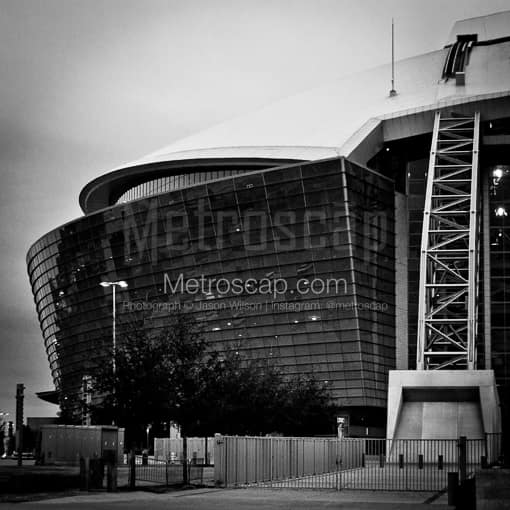 Matte Black MDF Framed Black and White Dallas Photograph: Cowboys Stadium in a Square Matte Black MDF Frame