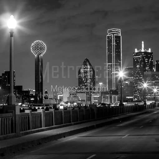 Matte Black MDF Framed Black and White Dallas Photograph: The Dallas Skyline in a Square Matte Black MDF Frame