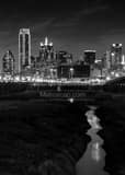Dallas Tx Skyline Trinity River Floodplain Black and White Vertical Dallas Tx Skyline Trinity River Floodplain black and white