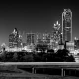 Downtown Dallas Skyline Stemmons Expressway Black and White Square Downtown Dallas Skyline Stemmons Expressway black and white