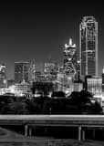 Downtown Dallas Skyline Stemmons Expressway Black and White Vertical Downtown Dallas Skyline Stemmons Expressway black and white