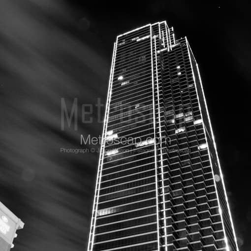 Matte Black MDF Framed Black and White Dallas Photograph: The Green Outline Building in Dallas in a Square Matte Black MDF Frame