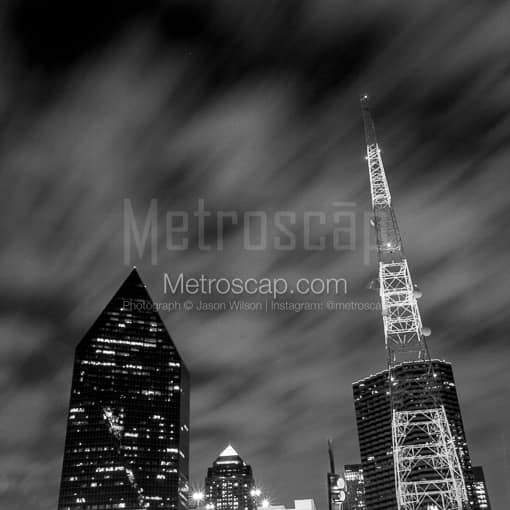 Matte Black MDF Framed Black and White Dallas Photograph: The KDFW Tower in Downtown Dallas in a Square Matte Black MDF Frame