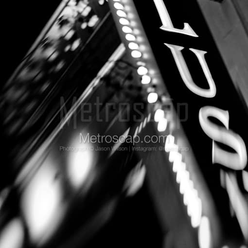 Matte Black MDF Framed Black and White Dallas Photograph: The Plush Night Club Sign in a Square Matte Black MDF Frame
