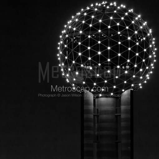 Matte Black MDF Framed Black and White Dallas Photograph: Reunion Tower in a Square Matte Black MDF Frame