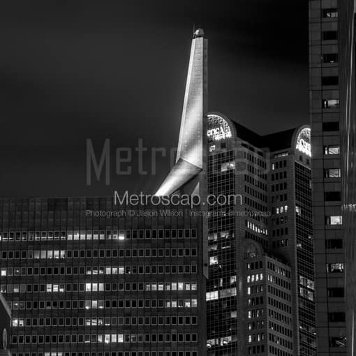 Matte Black MDF Framed Black and White Dallas Photograph: The Spire of Republic Center Tower III in a Square Matte Black MDF Frame