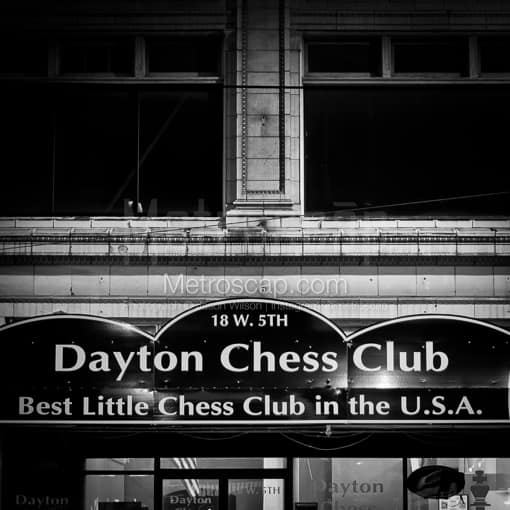 Matte Black MDF Framed Black and White Dayton Photograph: The Dayton Chess Club in a Square Matte Black MDF Frame