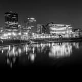 Downtown Dayton Ohio Skyline Riverside Drive Black and White Square Downtown Dayton Ohio Skyline Riverside Drive black and white